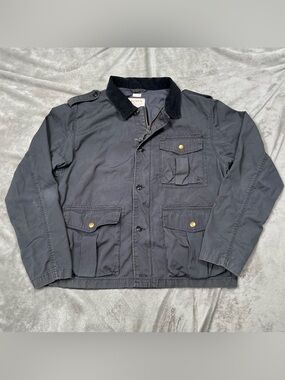 J Crew Broken In Field Jacket Men XL Gray Barn Chore Coat Full Zip Utility 29109